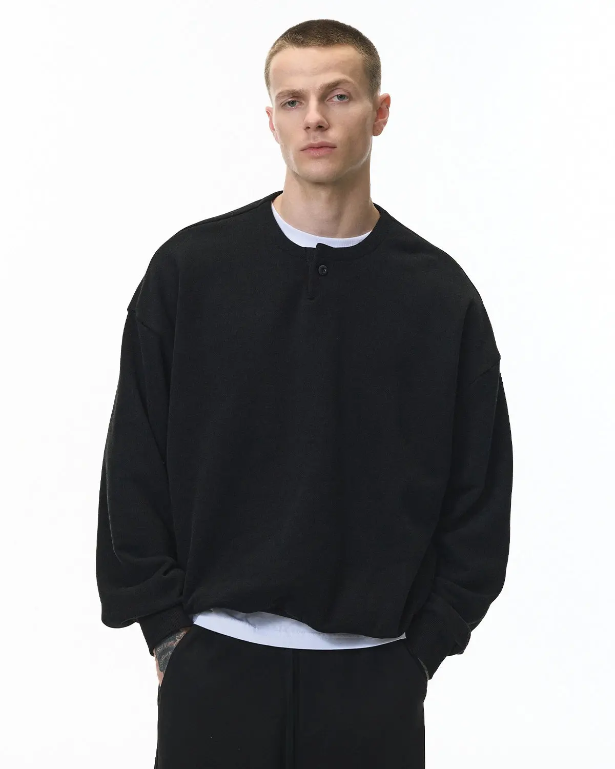 Boxy Fit Henley Collar Sweatshirt | Inflation Streetwear - Image 12