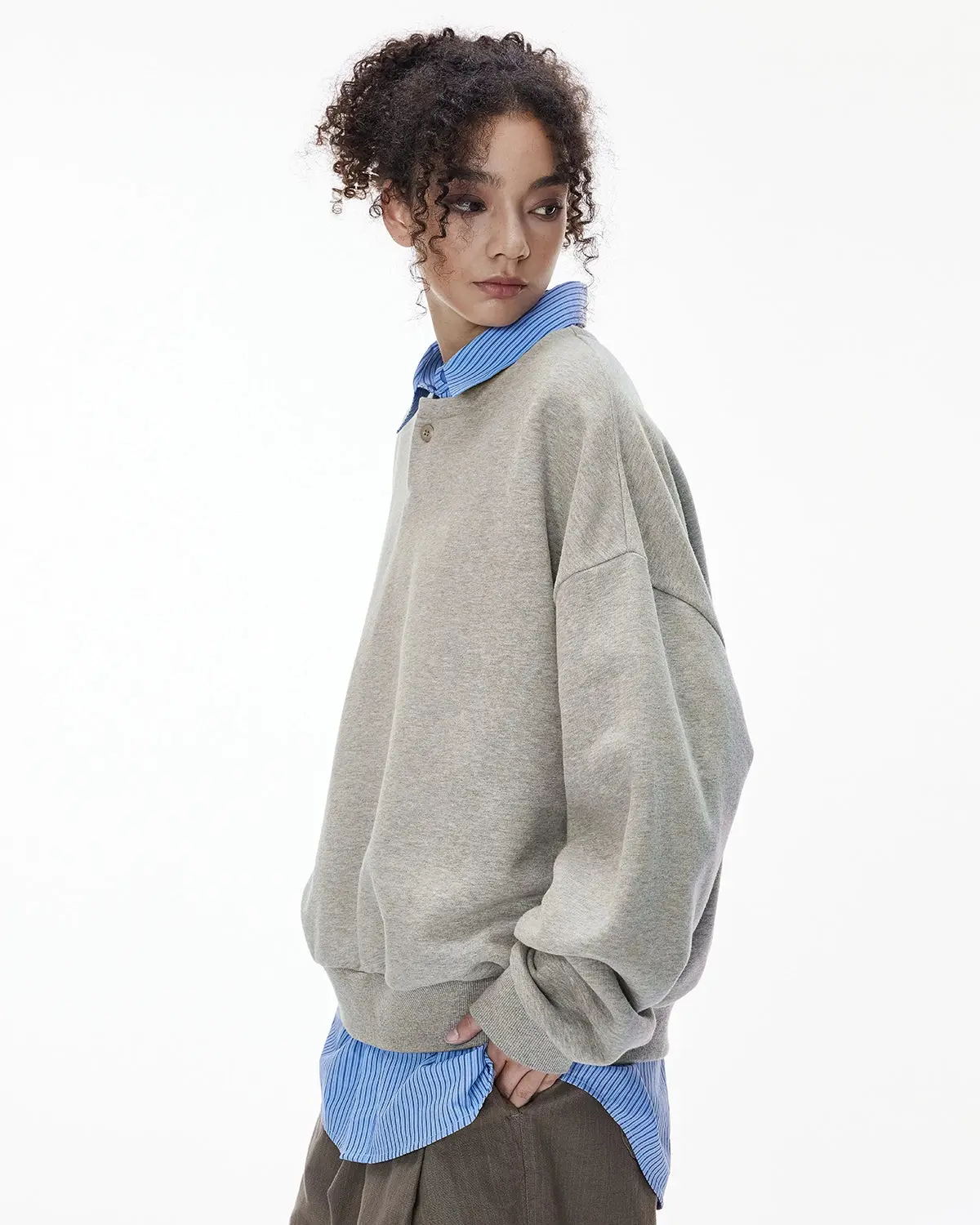 Boxy Fit Henley Collar Sweatshirt | Inflation Streetwear - Image 7