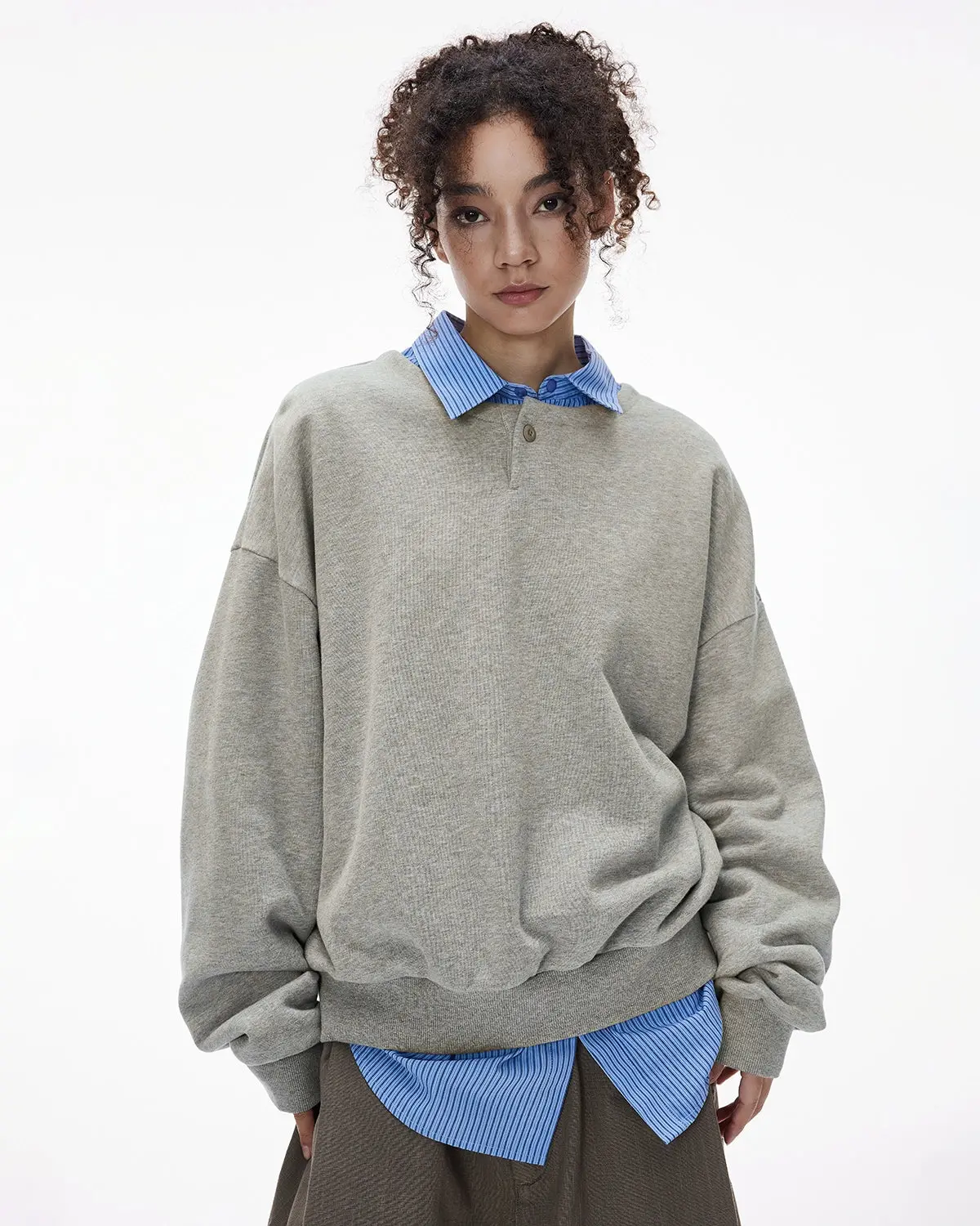 Boxy Fit Henley Collar Sweatshirt | Inflation Streetwear - Image 8