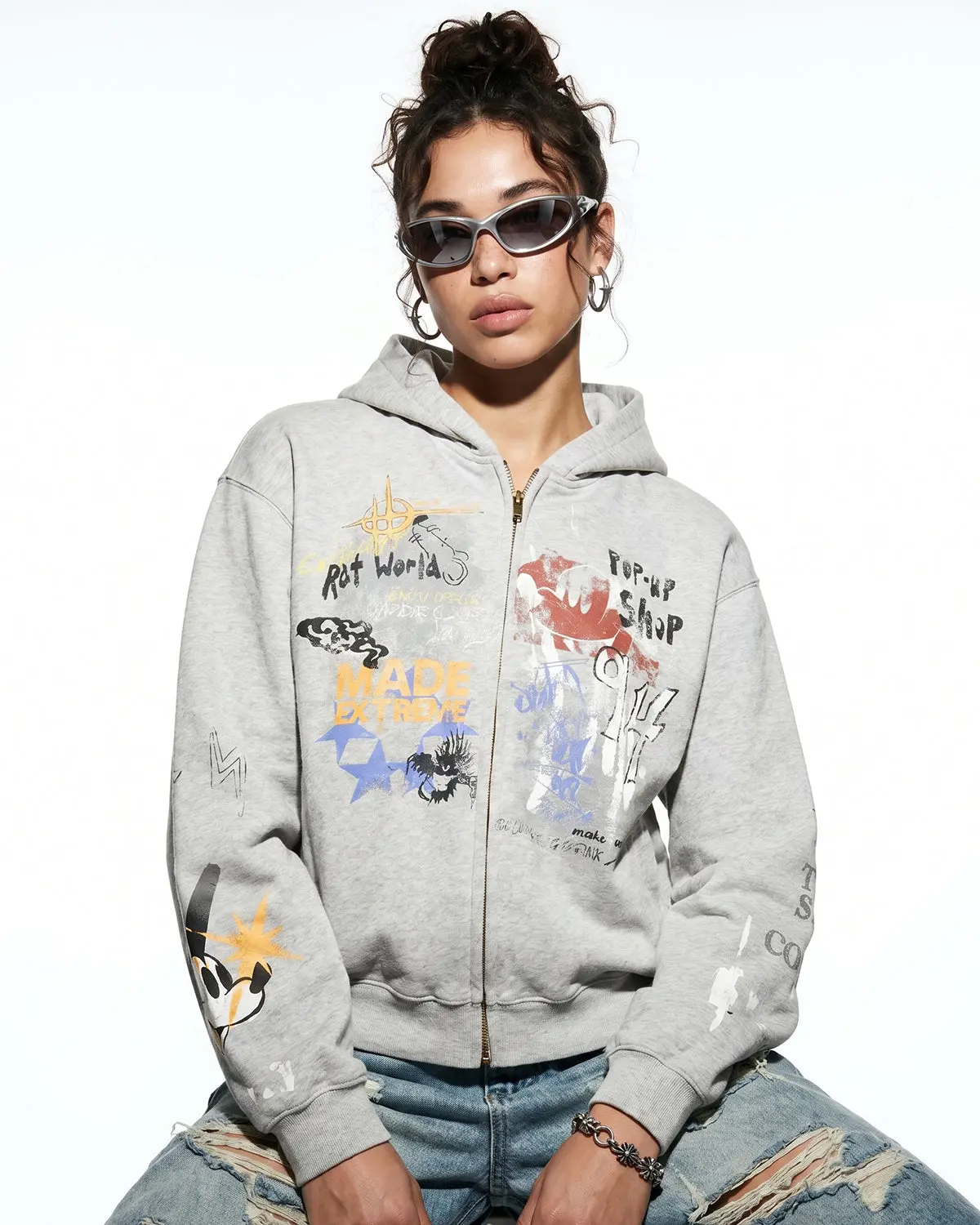 Boxy Graffiti Zip Up Hoodie | Inflation Streetwear - Image 3