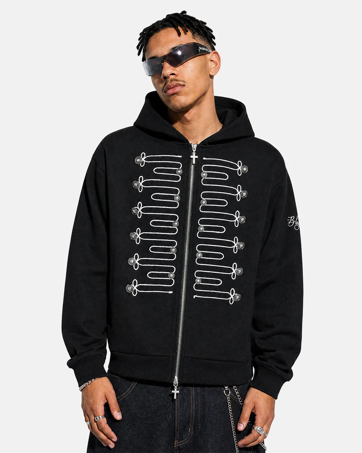 Braided Embroidery Boxy Zip Up Hoodie | Inflation Streetwear - Image 4