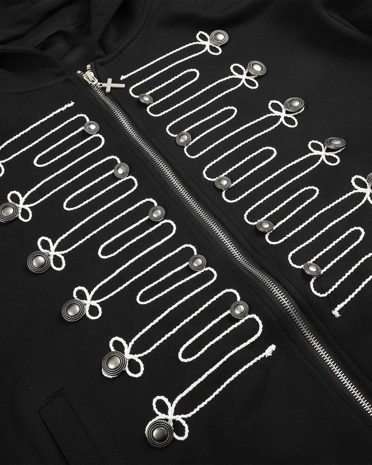 Braided Embroidery Boxy Zip Up Hoodie | Inflation Streetwear - Image 6