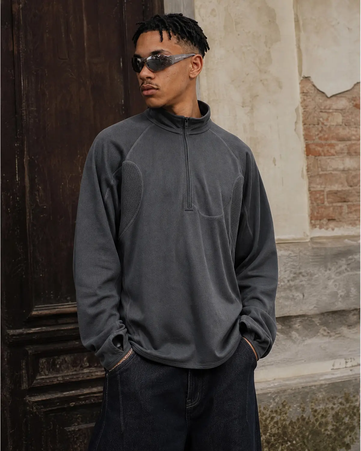 Breathable Grid Fleece Half-Zip Sweatshirt | Inflation Streetwear - Image 5