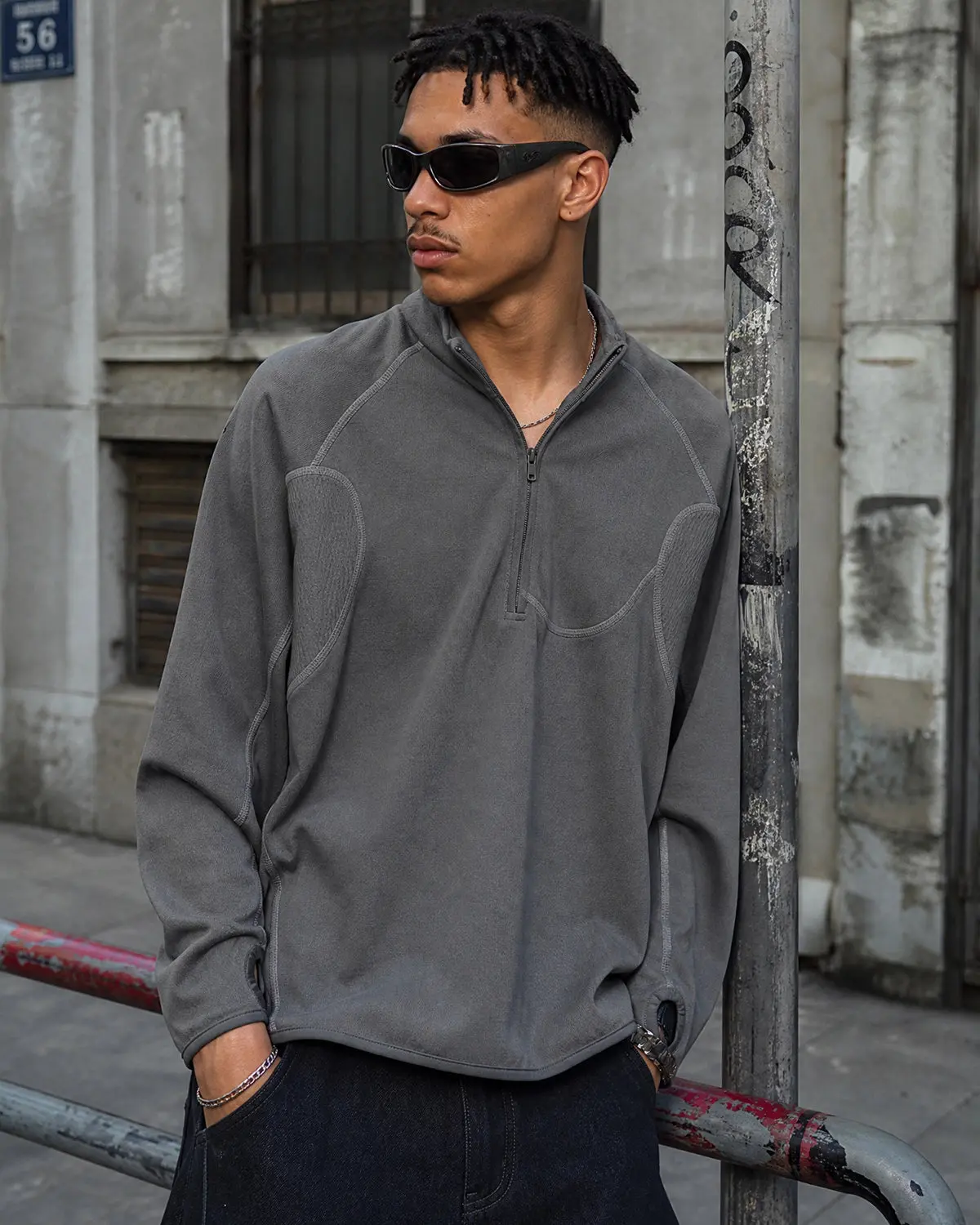 Breathable Grid Fleece Half-Zip Sweatshirt | Inflation Streetwear - Image 6
