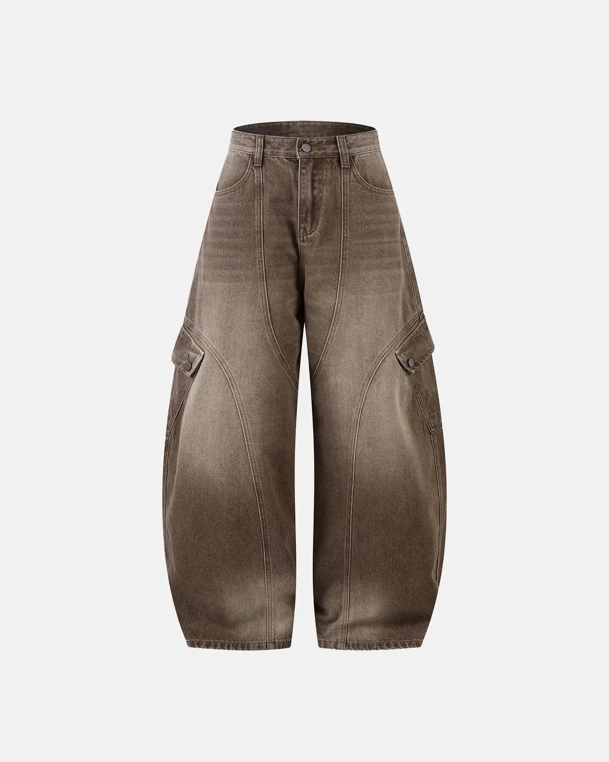 Brown Acid Wash Barrel Jeans | Inflation Streetwear