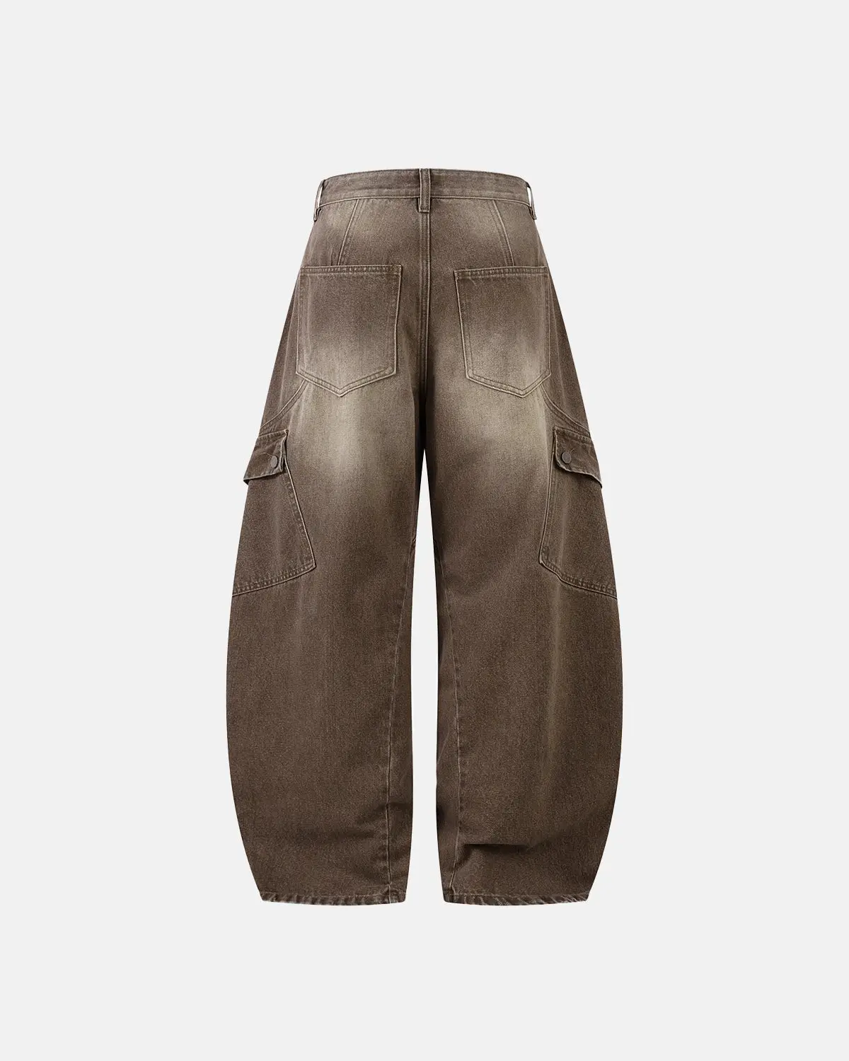 Brown Acid Wash Barrel Jeans | Inflation Streetwear - Image 2