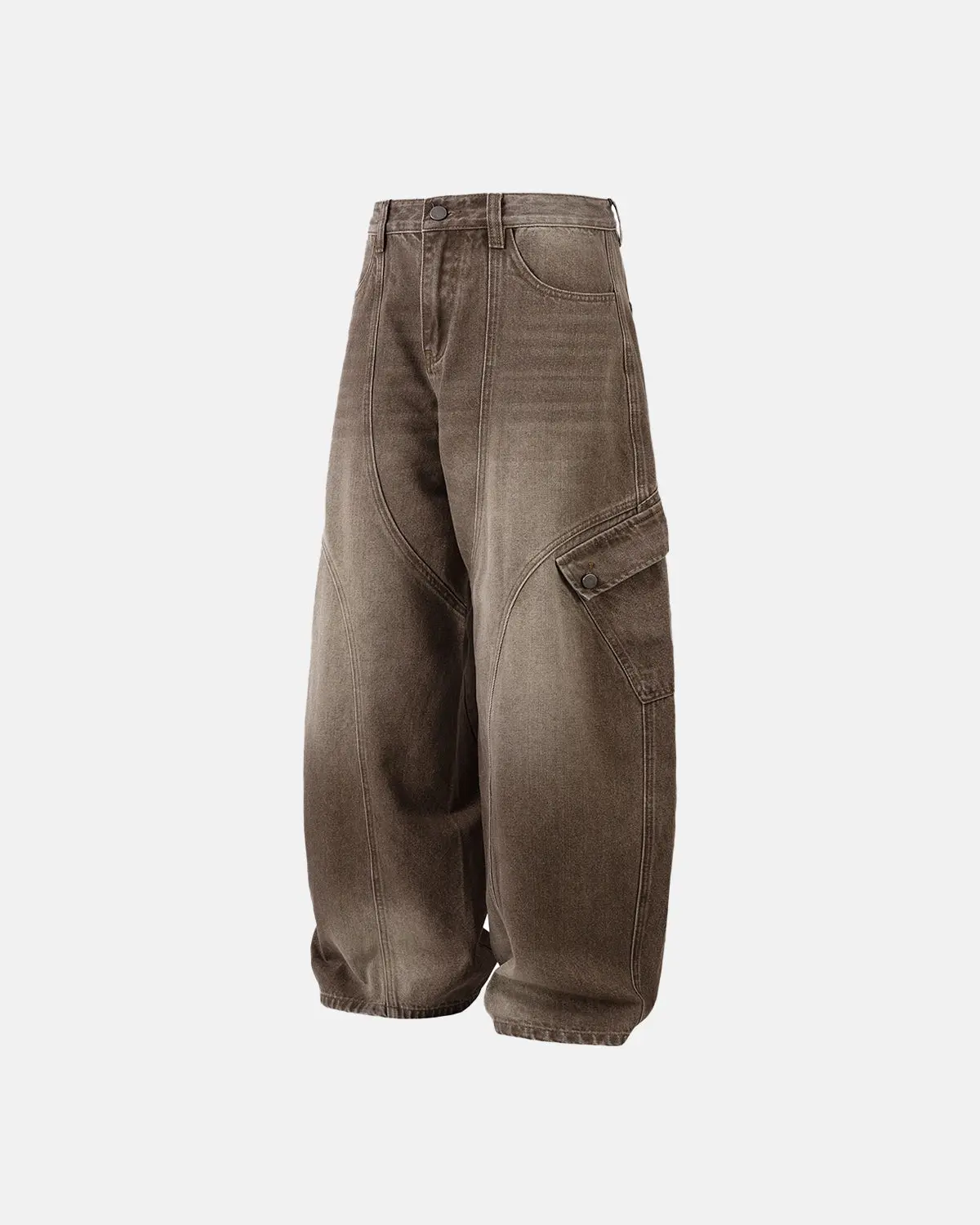 Brown Acid Wash Barrel Jeans | Inflation Streetwear - Image 3