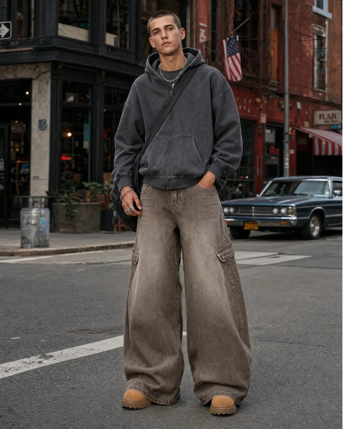 Brown Acid Wash Barrel Jeans | Inflation Streetwear - Image 4
