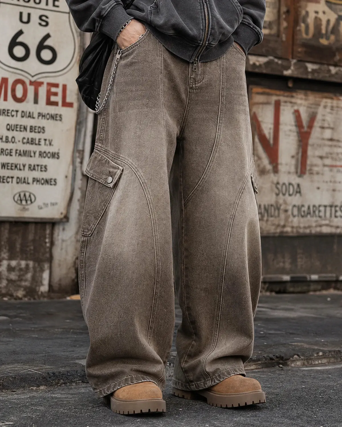 Brown Acid Wash Barrel Jeans | Inflation Streetwear - Image 6