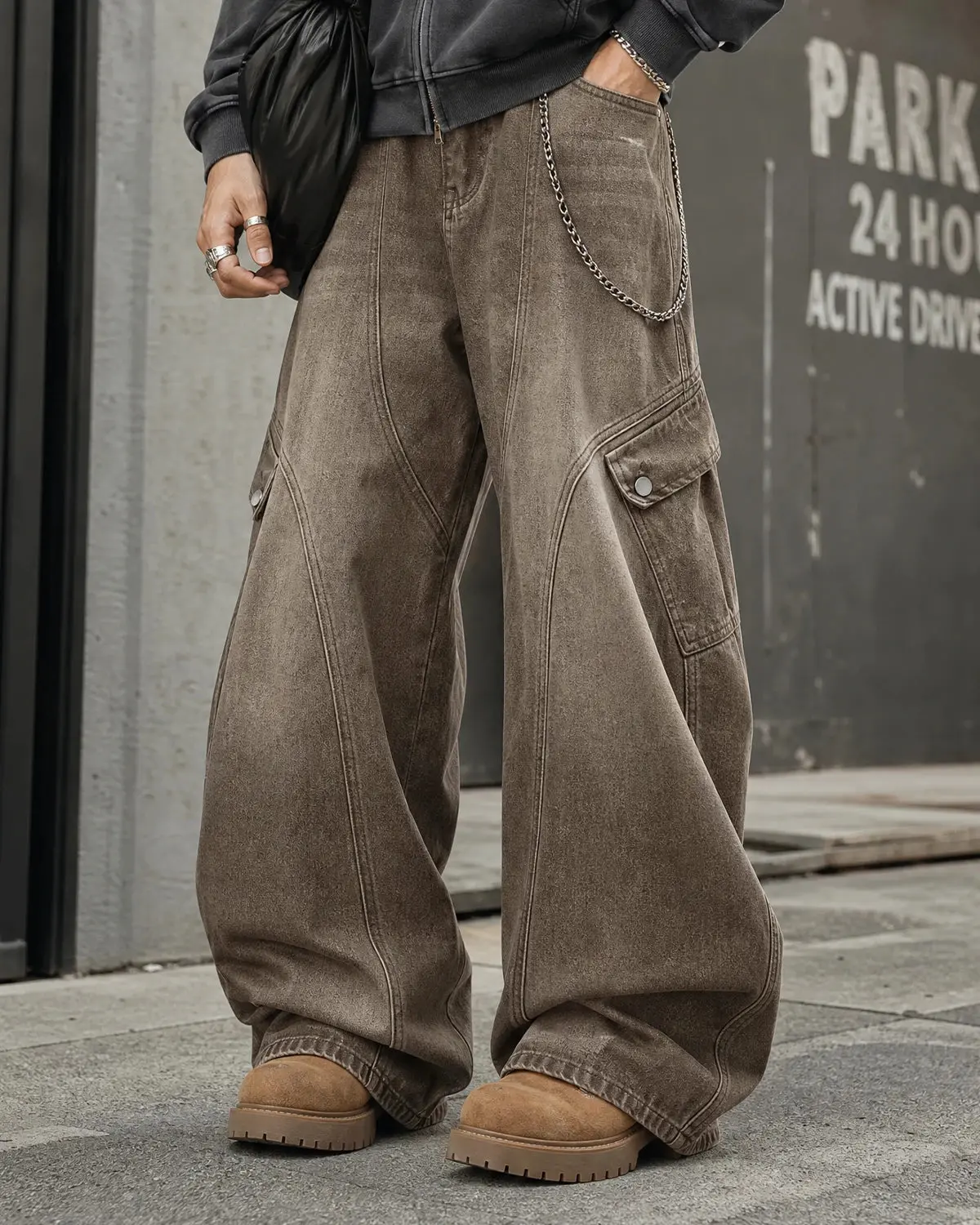 Brown Acid Wash Barrel Jeans | Inflation Streetwear - Image 7