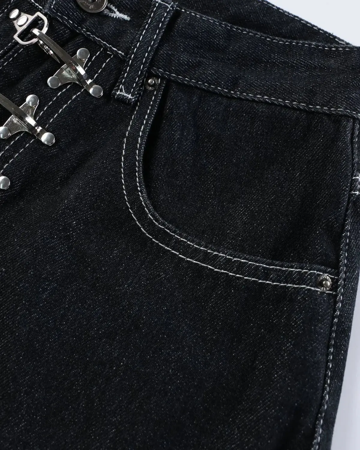 Buckle Detail Raw Denim Jorts | Inflation Streetwear - Image 11