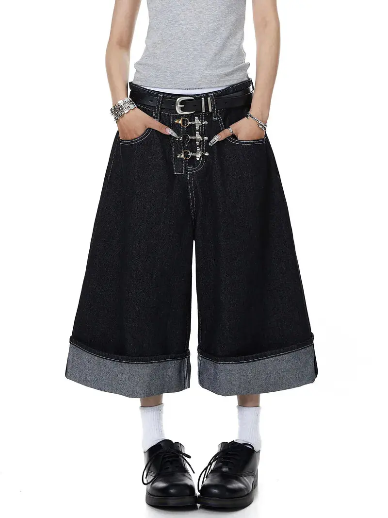 Buckle Detail Raw Denim Jorts | Inflation Streetwear - Image 5
