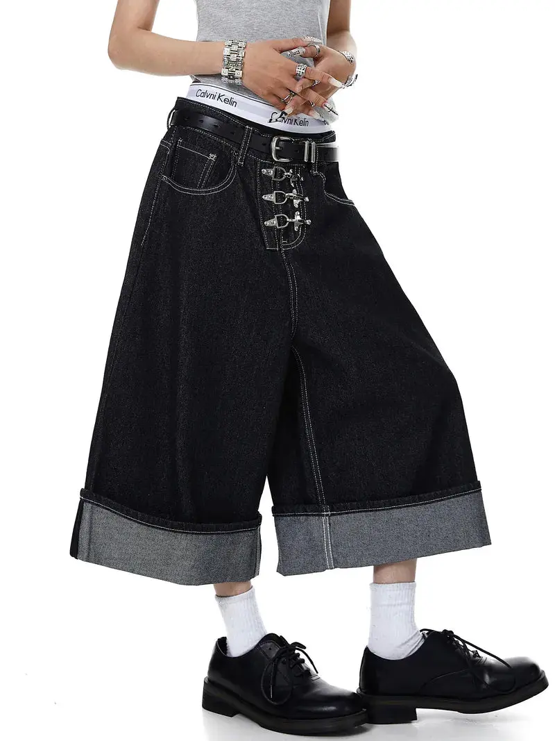 Buckle Detail Raw Denim Jorts | Inflation Streetwear - Image 6