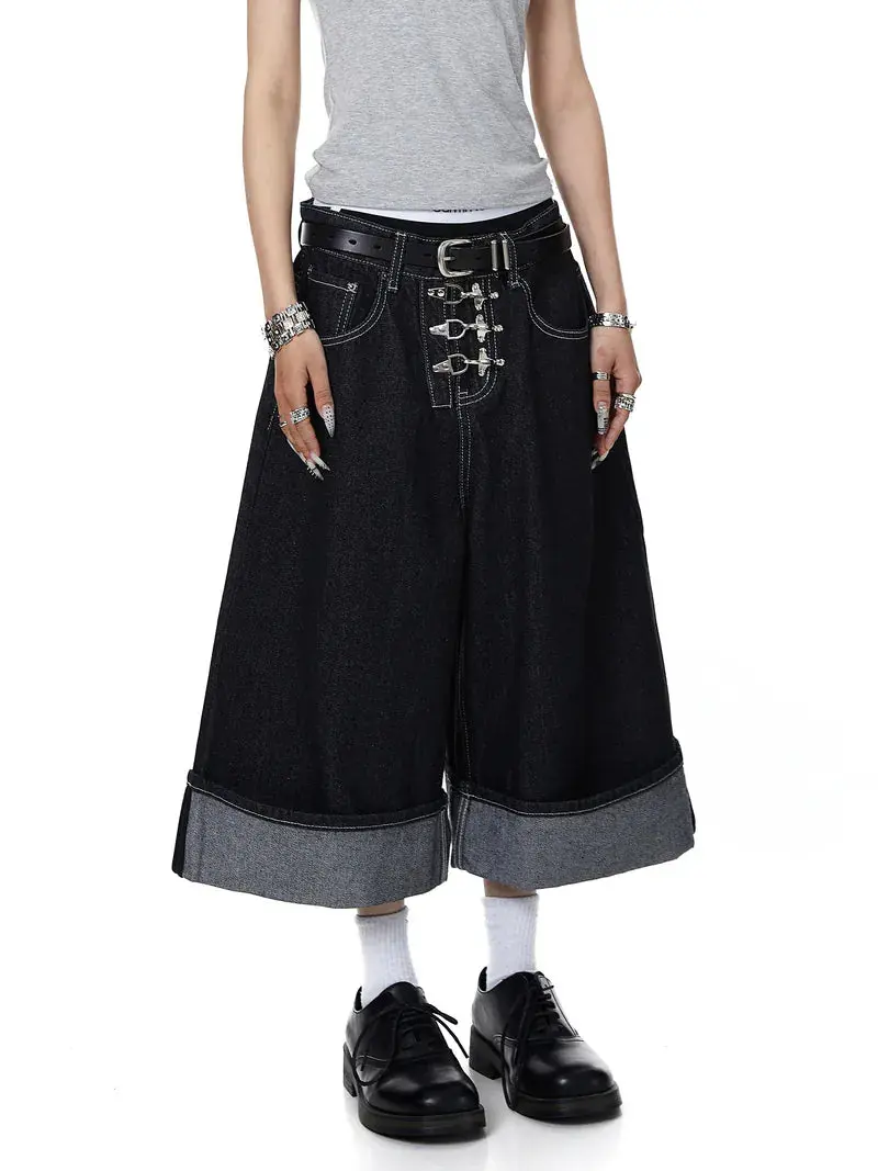 Buckle Detail Raw Denim Jorts | Inflation Streetwear - Image 7