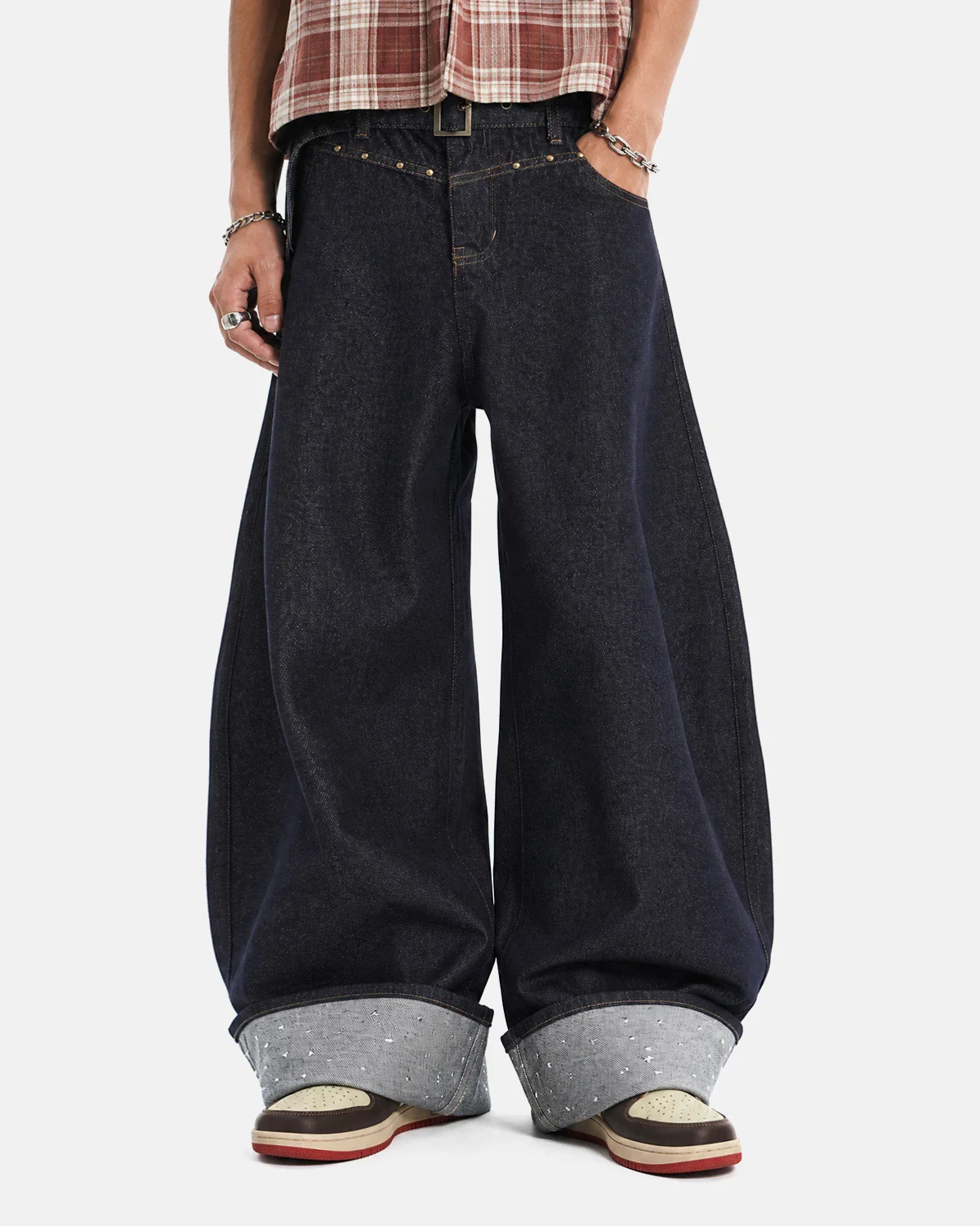 Embroidery Cuffed Barrel Jeans | Inflation Streetwear - Image 2