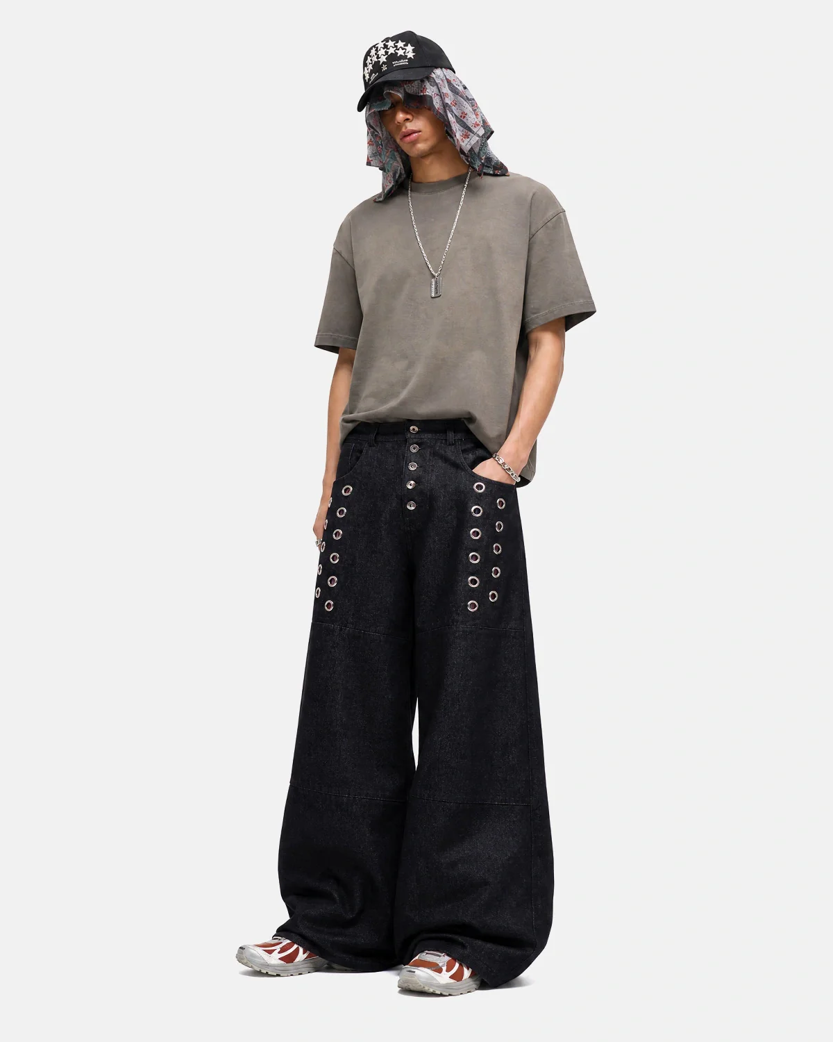 Button Fly Eyelet Baggy Jeans | Inflation Streetwear - Image 3
