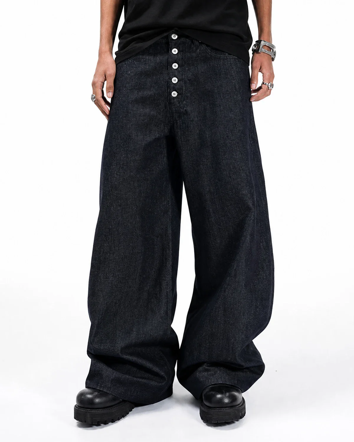 Buttons Up Raw Baggy Jeans | Inflation Streetwear - Image 2