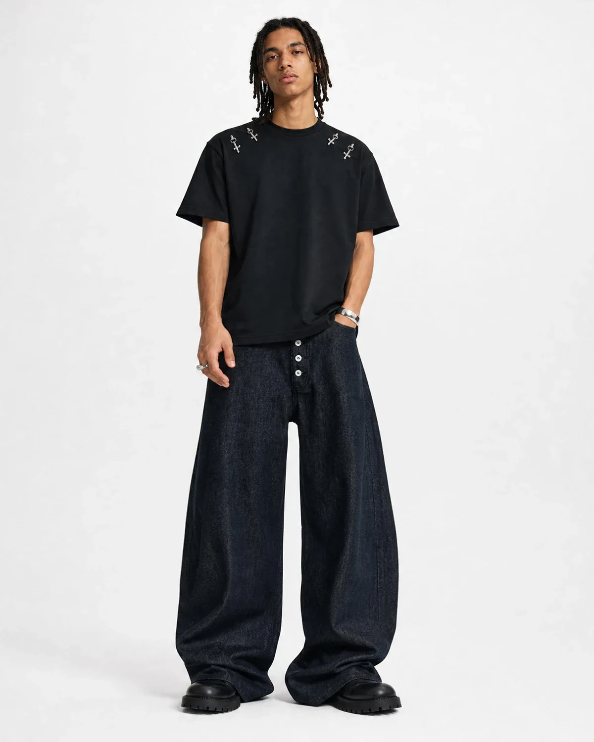 Buttons Up Raw Baggy Jeans | Inflation Streetwear - Image 3