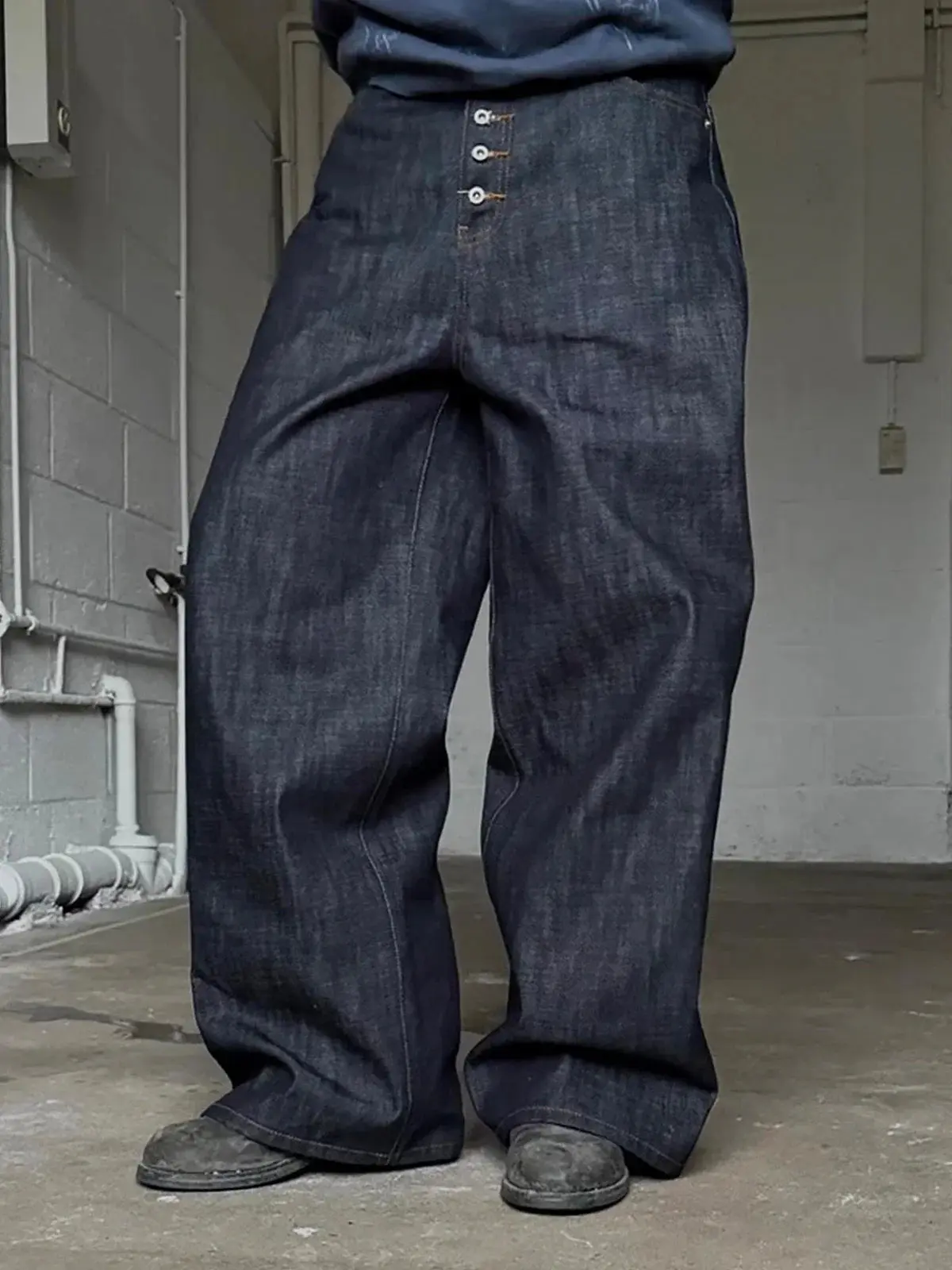 Buttons Up Raw Baggy Jeans | Inflation Streetwear - Image 6