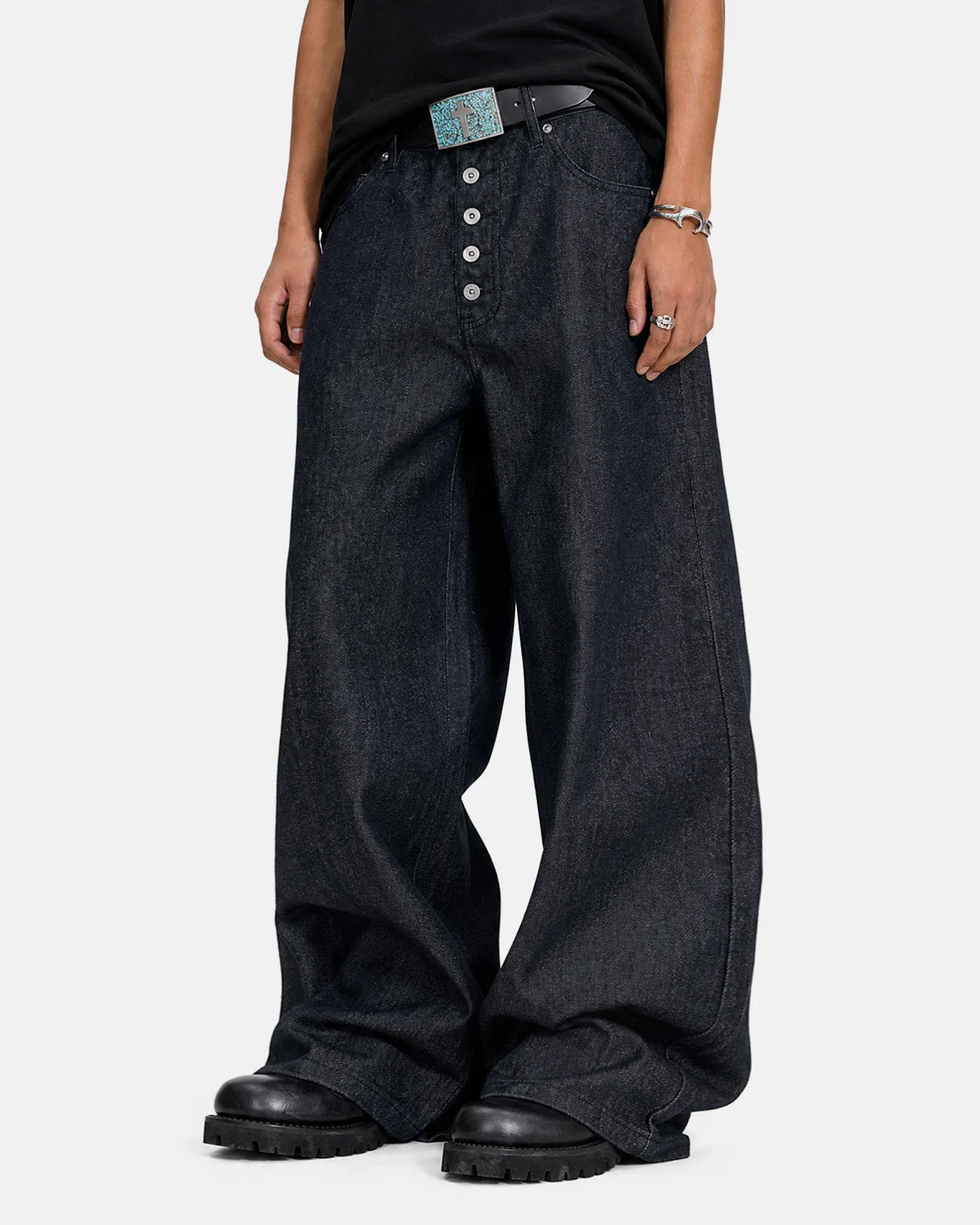 Buttons Up Raw Baggy Jeans | Inflation Streetwear - Image 7