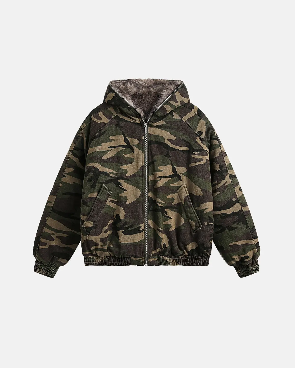 Camo Faux Fur Lined Bomber Jacket | Inflation Streetwear - Image 2