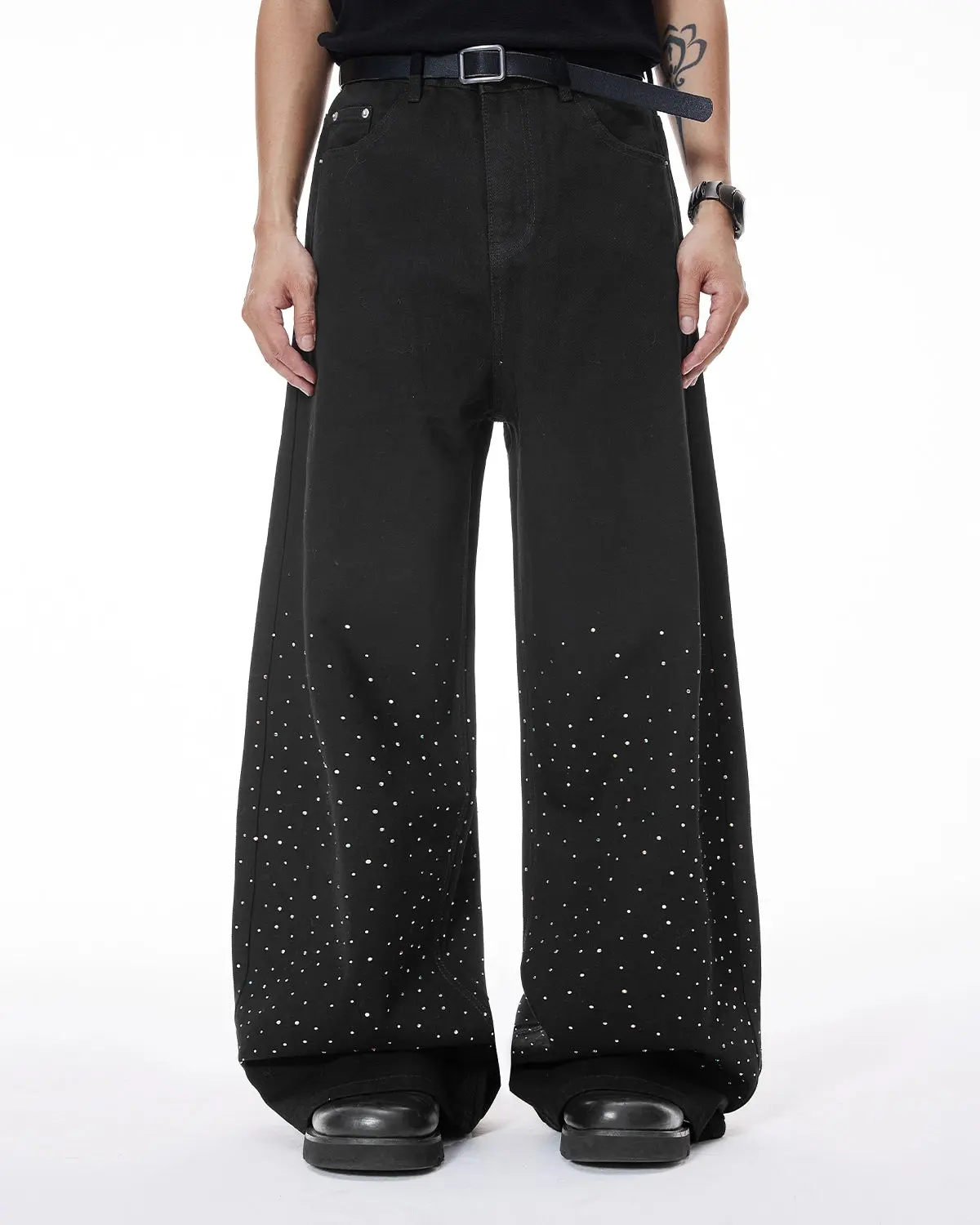 Chill Wide Leg Rhinestone Denim Pants | Inflation Streetwear - Image 3