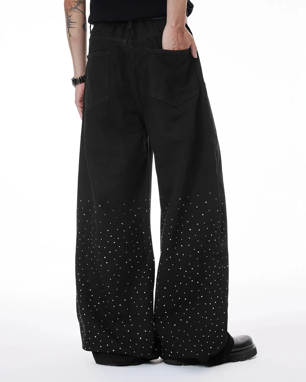 Chill Wide Leg Rhinestone Denim Pants | Inflation Streetwear - Image 5