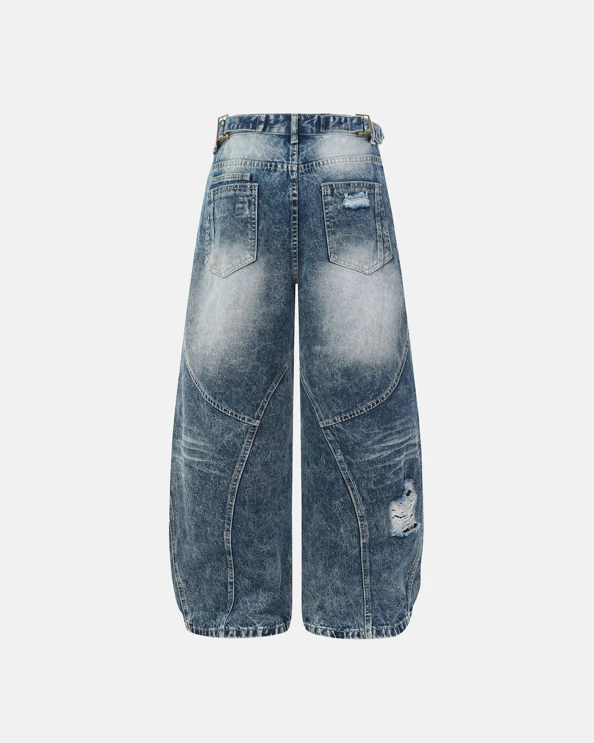 Cinch Back Deconstructed Distressed Barrel Jeans | Inflation Streetwear - Image 2