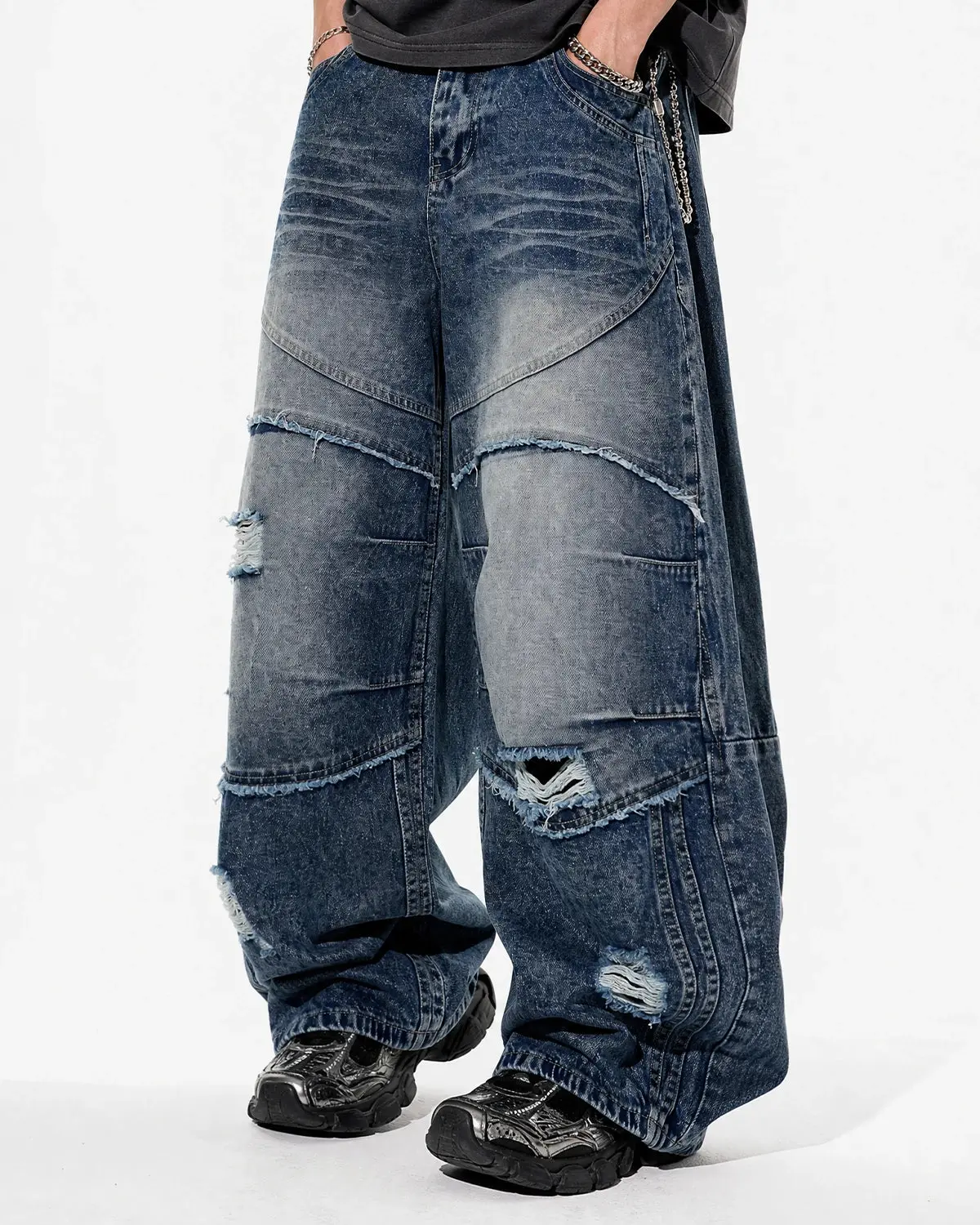 Cinch Back Deconstructed Distressed Barrel Jeans | Inflation Streetwear - Image 3