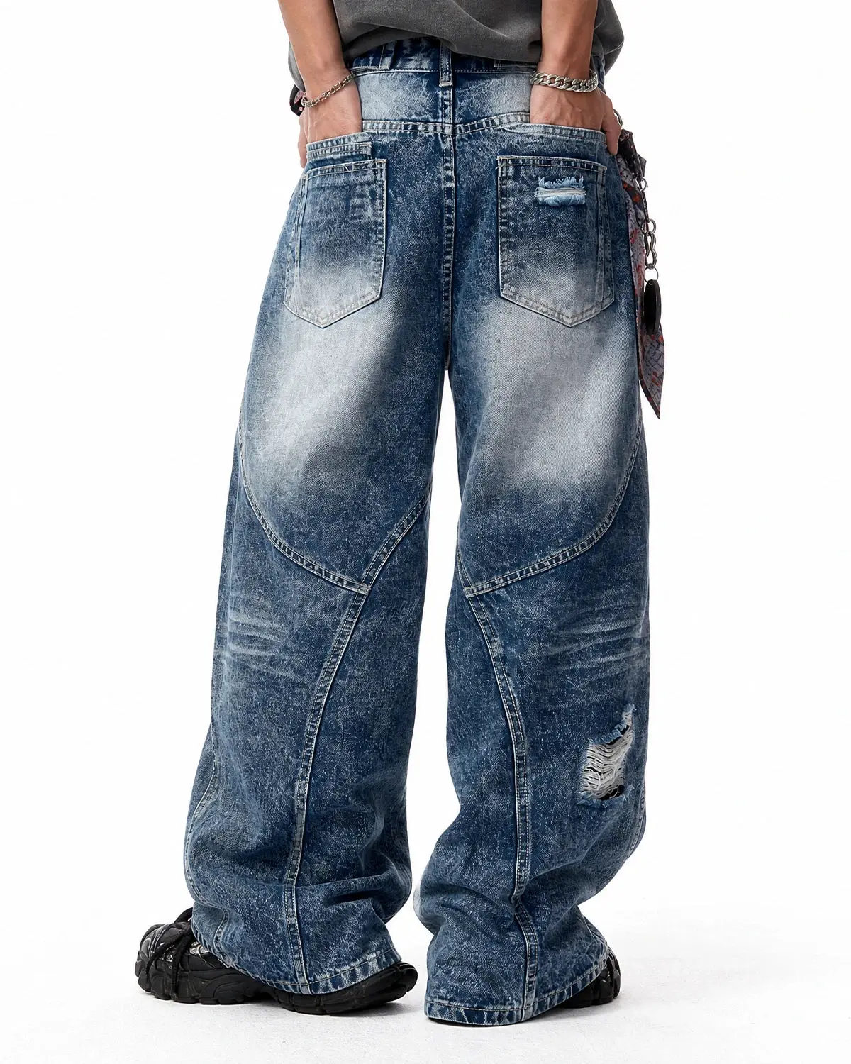 Cinch Back Deconstructed Distressed Barrel Jeans | Inflation Streetwear - Image 4