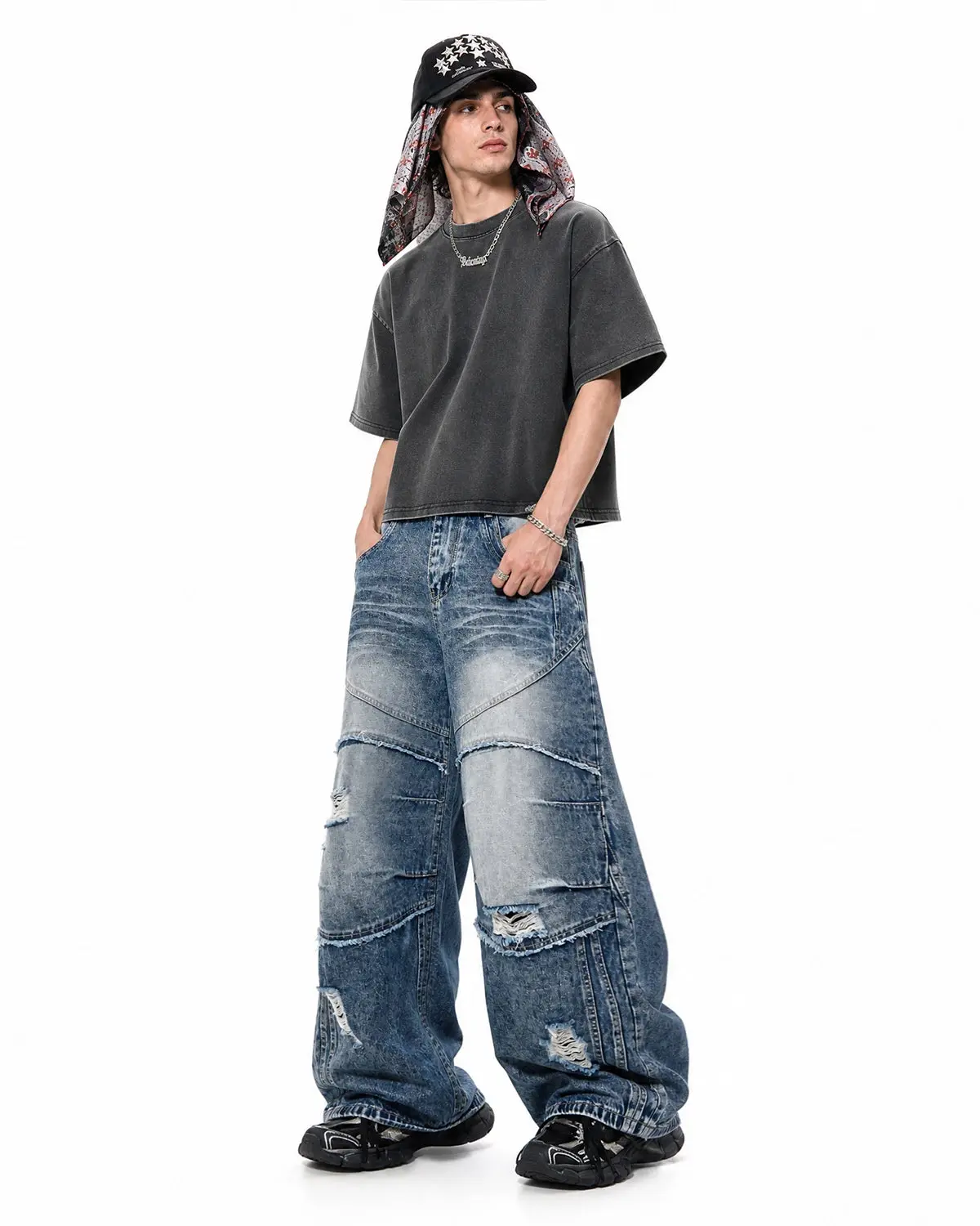 Cinch Back Deconstructed Distressed Barrel Jeans | Inflation Streetwear - Image 5