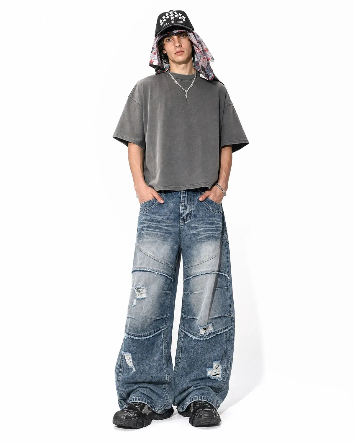 Cinch Back Deconstructed Distressed Barrel Jeans | Inflation Streetwear - Image 6