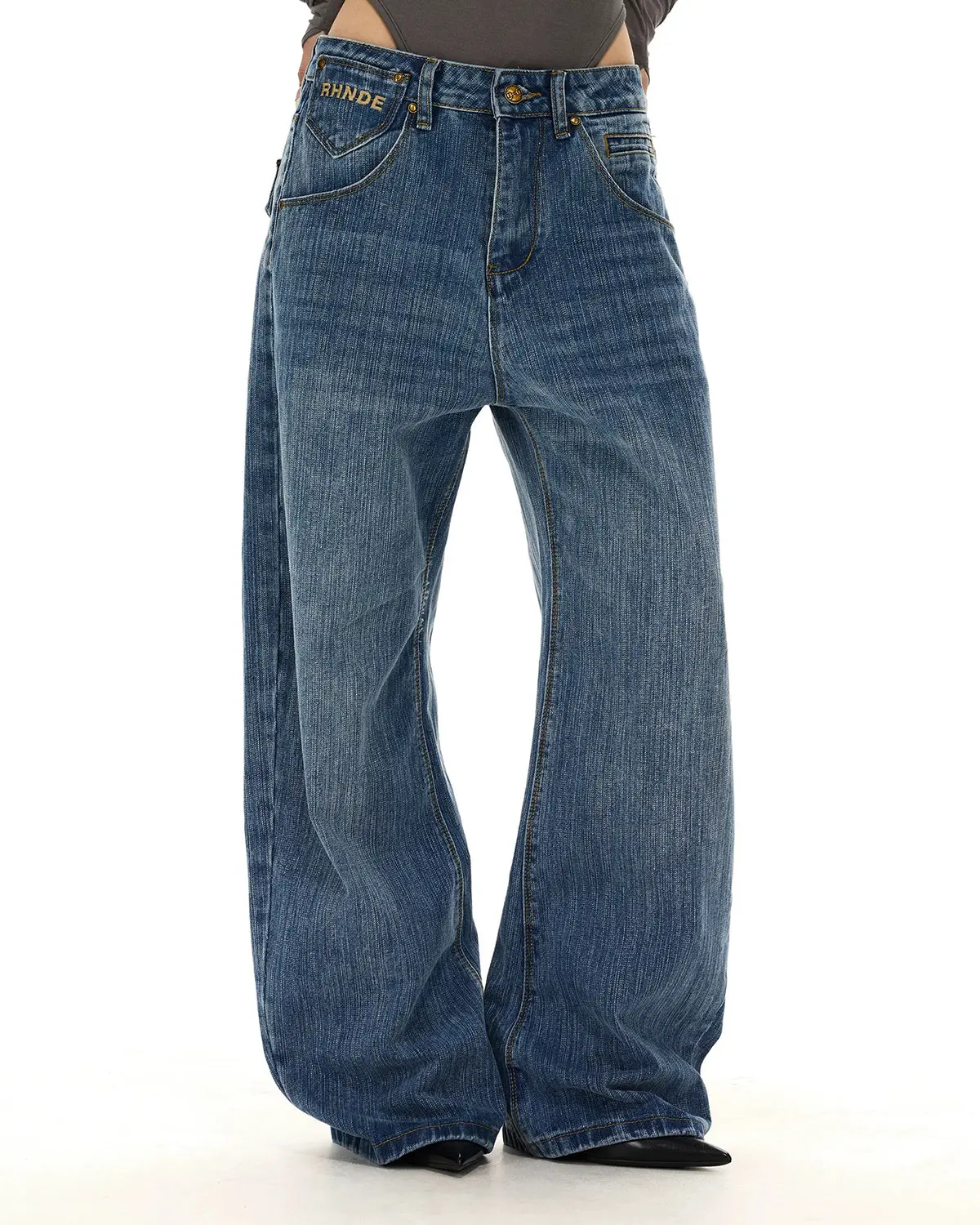 Cinch Back Washed Bamboo Weave Baggy Jeans | Inflation Streetwear - Image 4
