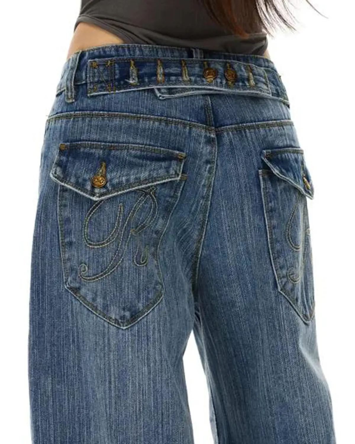 Cinch Back Washed Bamboo Weave Baggy Jeans | Inflation Streetwear - Image 5
