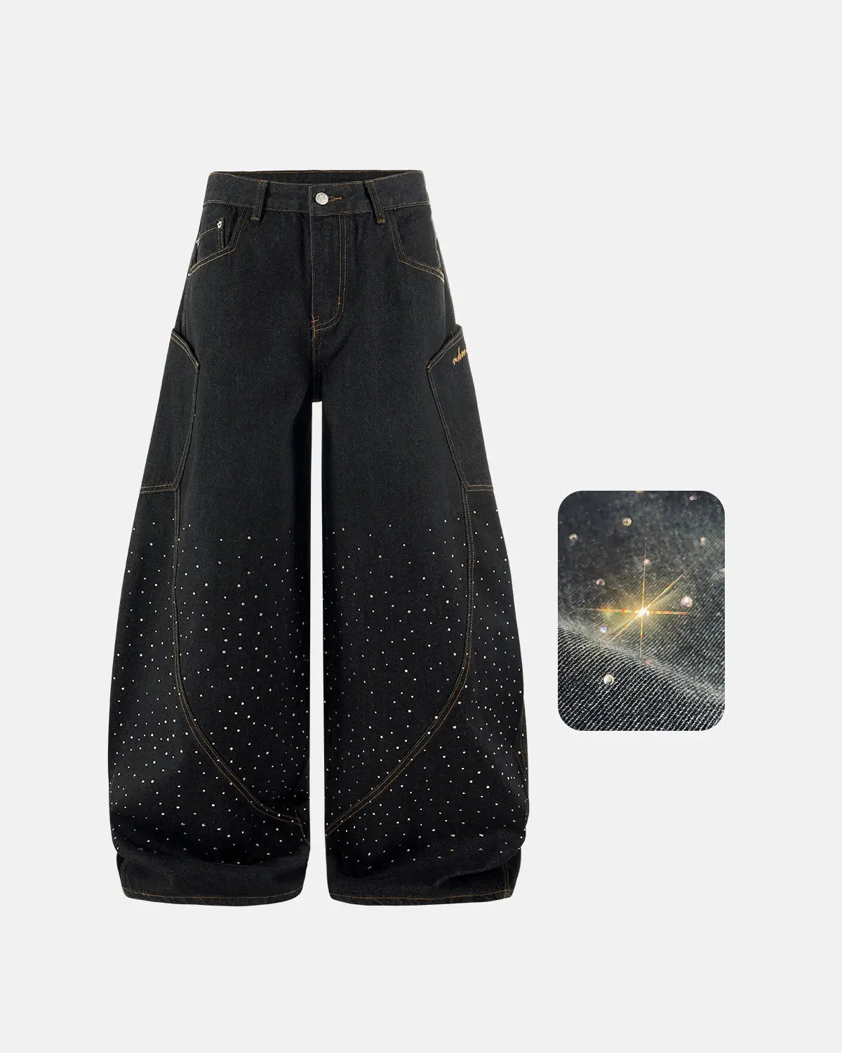 Colorful Rhinestone Raw Barrel Jeans | Inflation Streetwear - Image 10