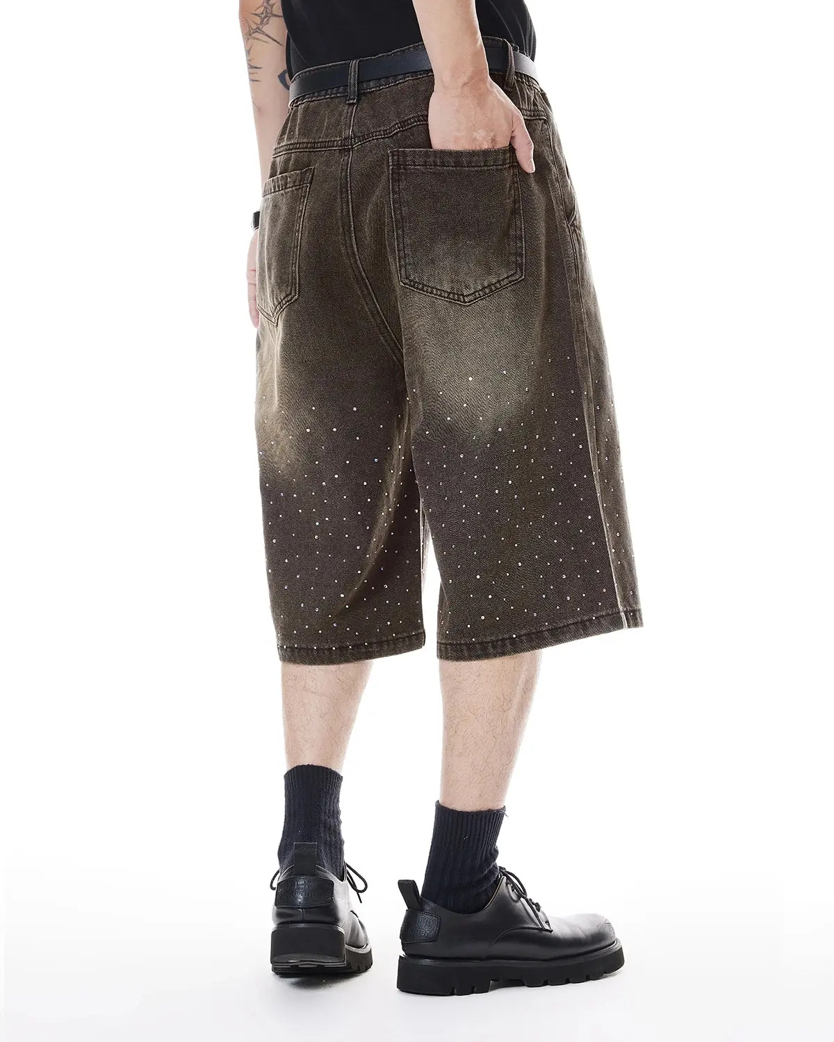 Colorful Rhinestone Washed Jeans Shorts | Inflation Streetwear - Image 4