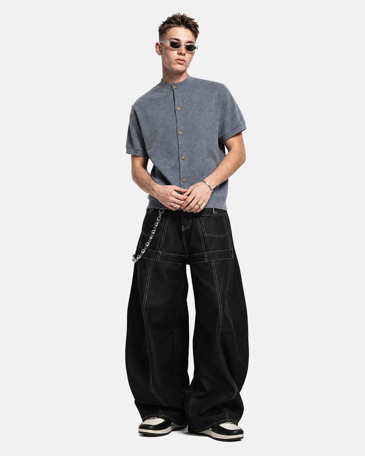 Contrast Stitch Baggy Barrel  Jeans | Inflation Streetwear - Image 4