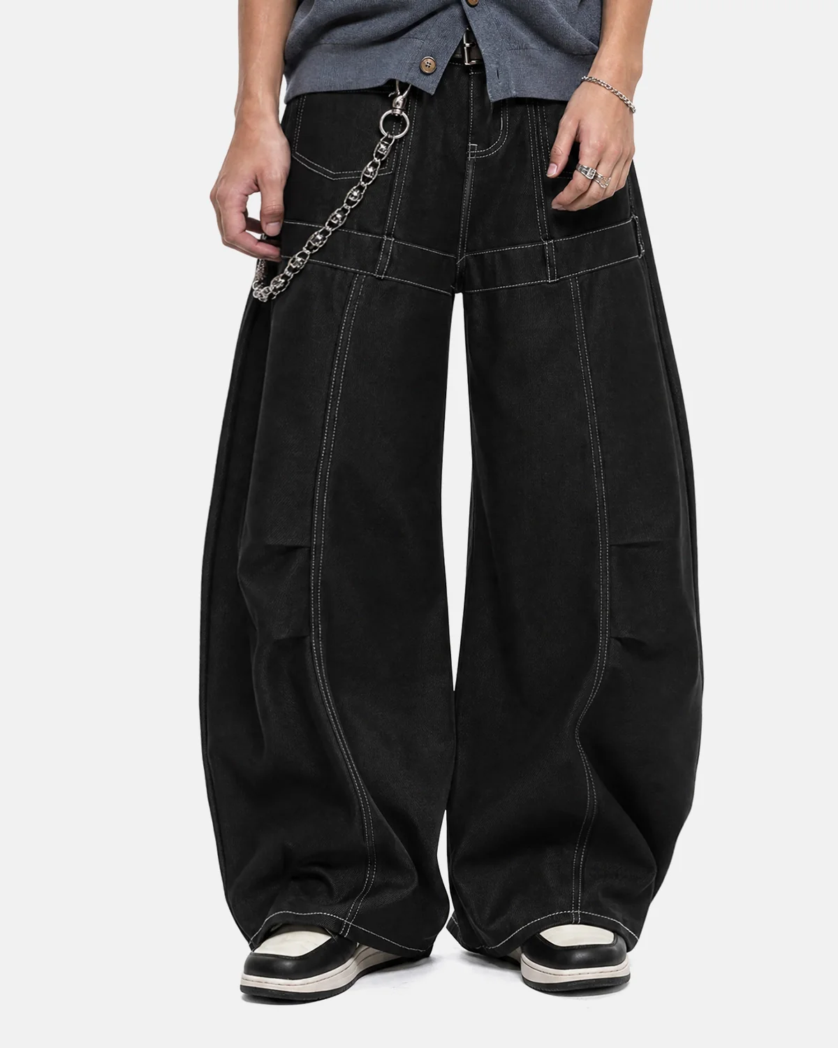 Contrast Stitch Baggy Barrel  Jeans | Inflation Streetwear - Image 5
