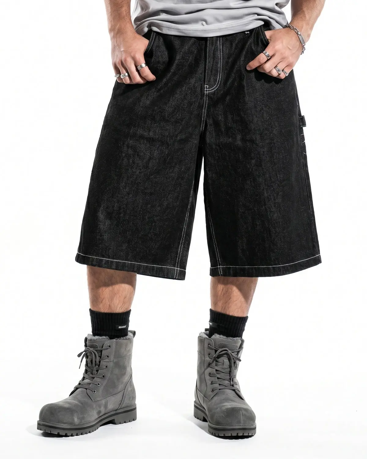 Contrast Stitching Raw Cargo Jorts | Inflation Streetwear - Image 3