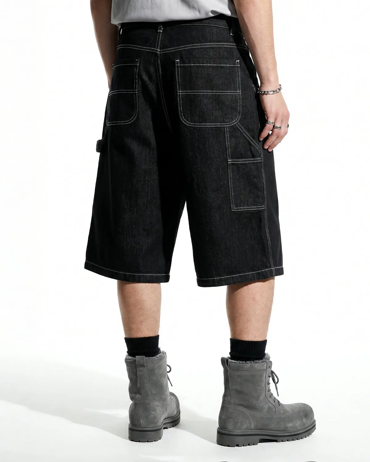 Contrast Stitching Raw Cargo Jorts | Inflation Streetwear - Image 4
