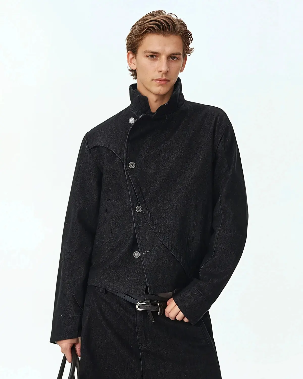 Cropped Asymmetric Button Denim Jacket | Inflation Streetwear - Image 7