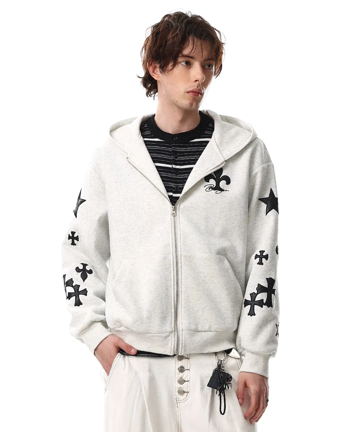 Cross PU Patch Embroidery Zip Up Hoodies | Inflation Streetwear - Image 3