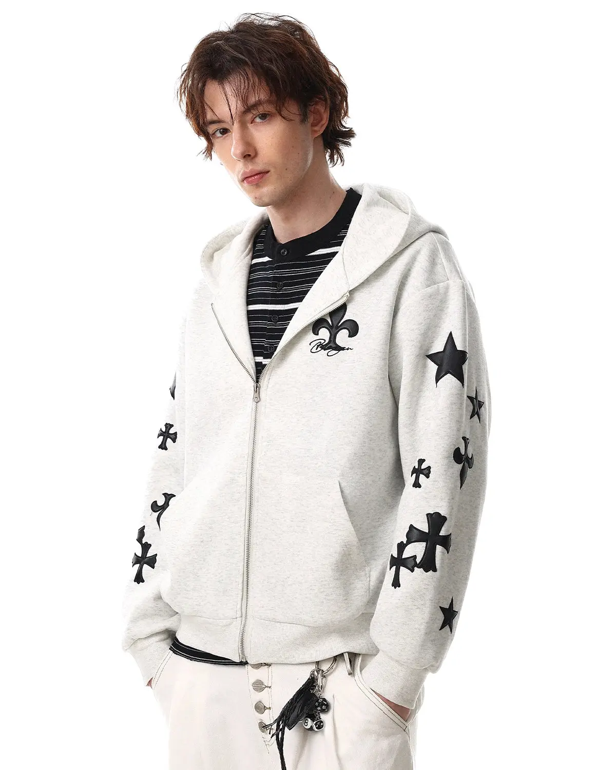 Cross PU Patch Embroidery Zip Up Hoodies | Inflation Streetwear - Image 4
