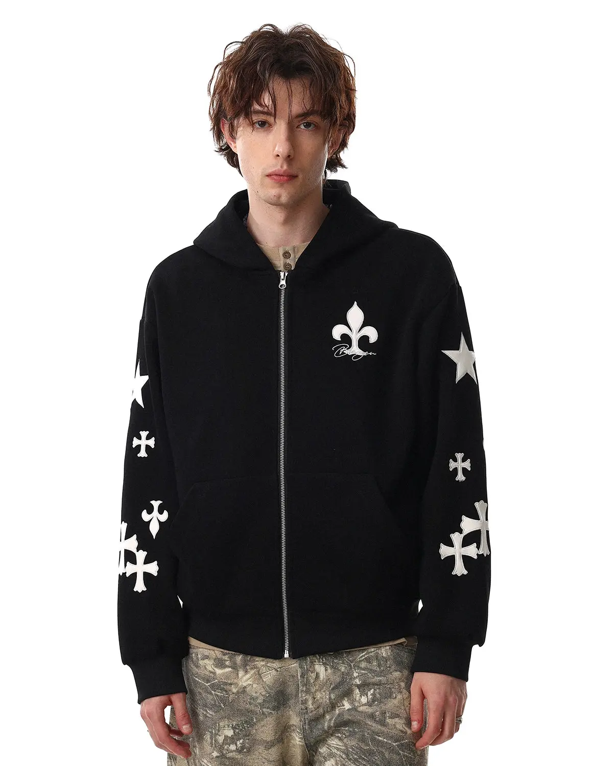 Cross PU Patch Embroidery Zip Up Hoodies | Inflation Streetwear - Image 8