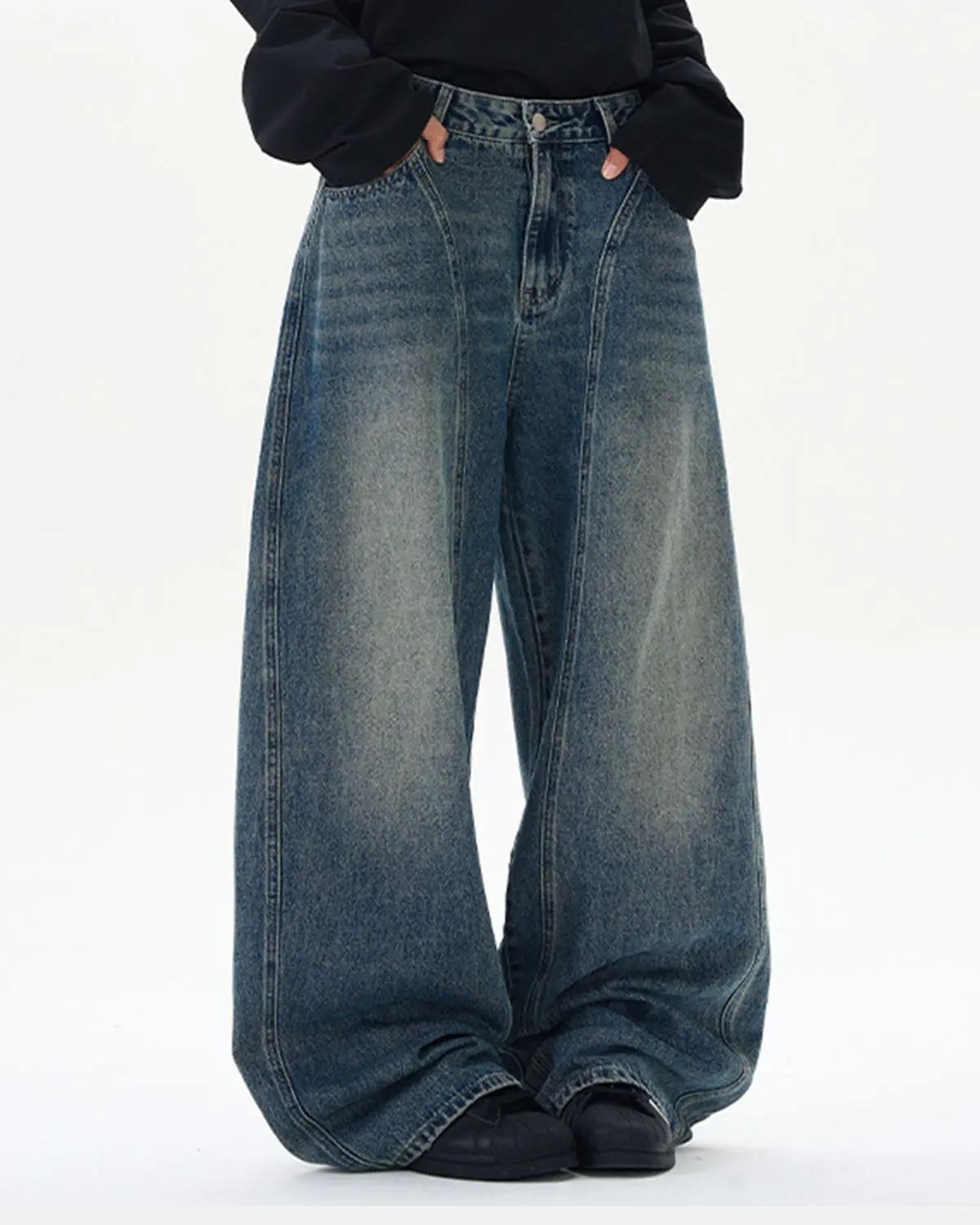 Deconstructed Washed Barrel Jeans | Inflation Streetwear - Image 4