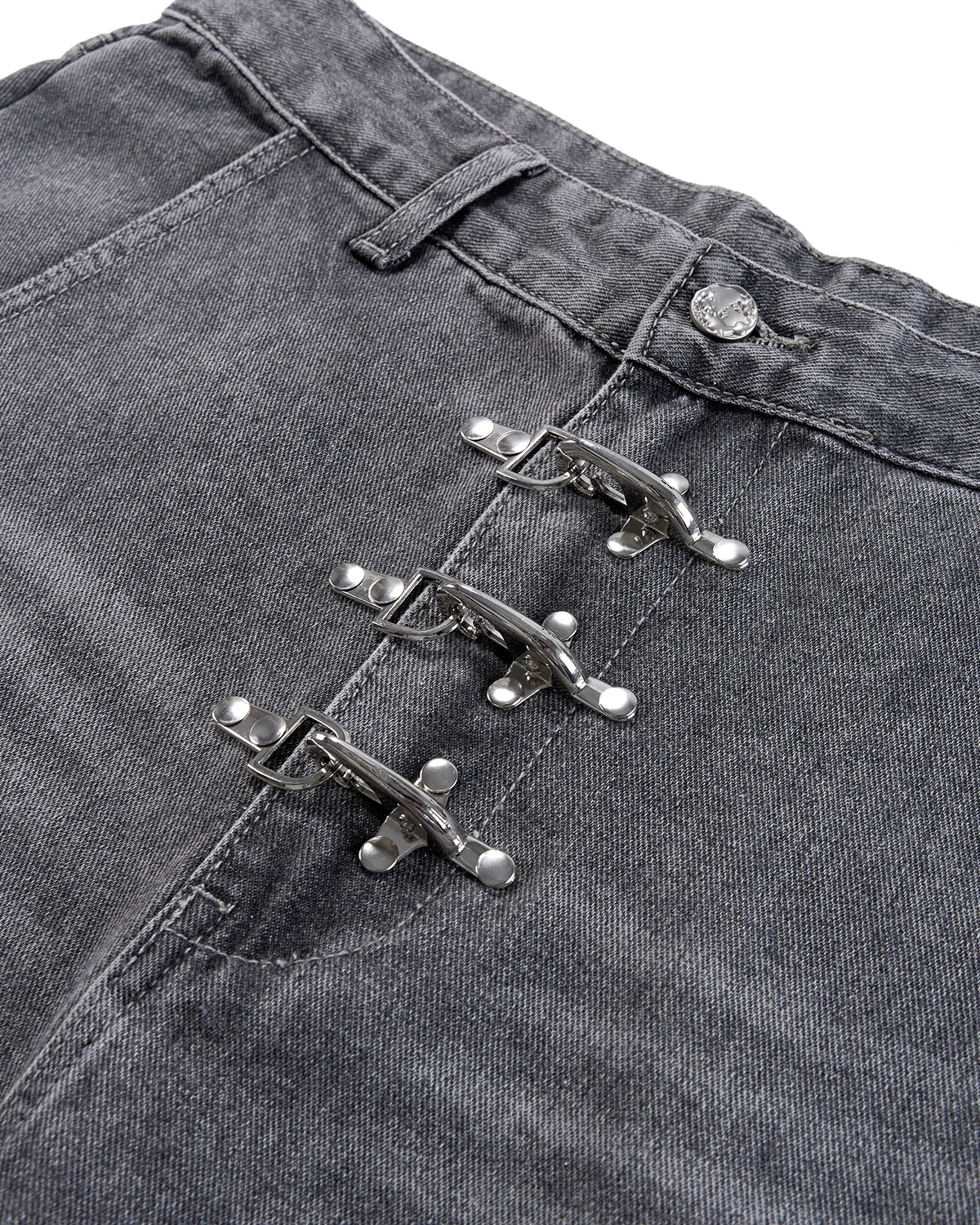 Metal Clasp Grey Barrel Jeans | Inflation Streetwear - Image 7