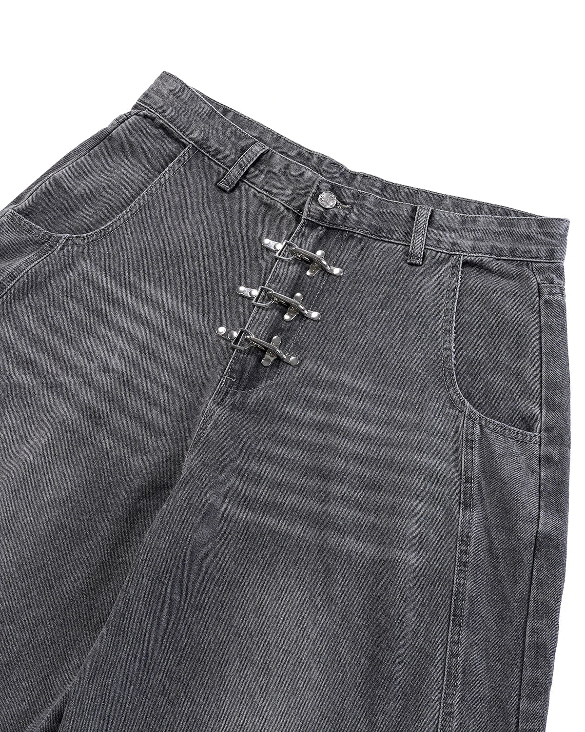 Metal Clasp Grey Barrel Jeans | Inflation Streetwear - Image 8