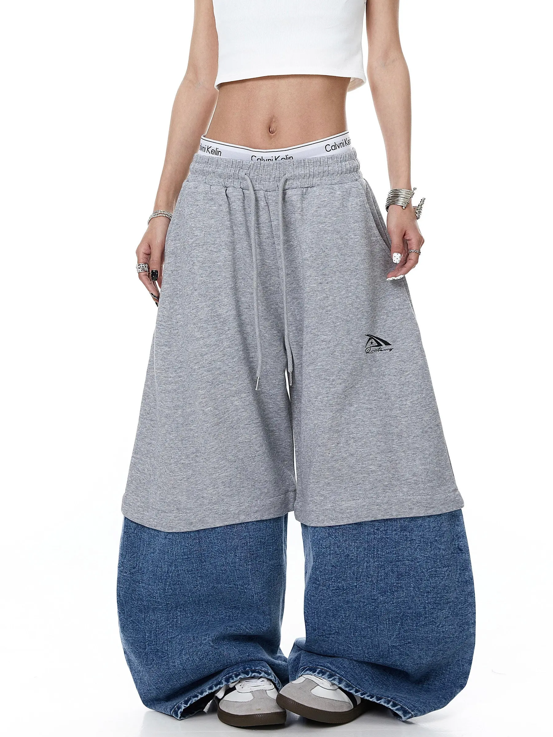 Denim Detachable Patchwork Barrel Joggers | Inflation Streetwear - Image 3
