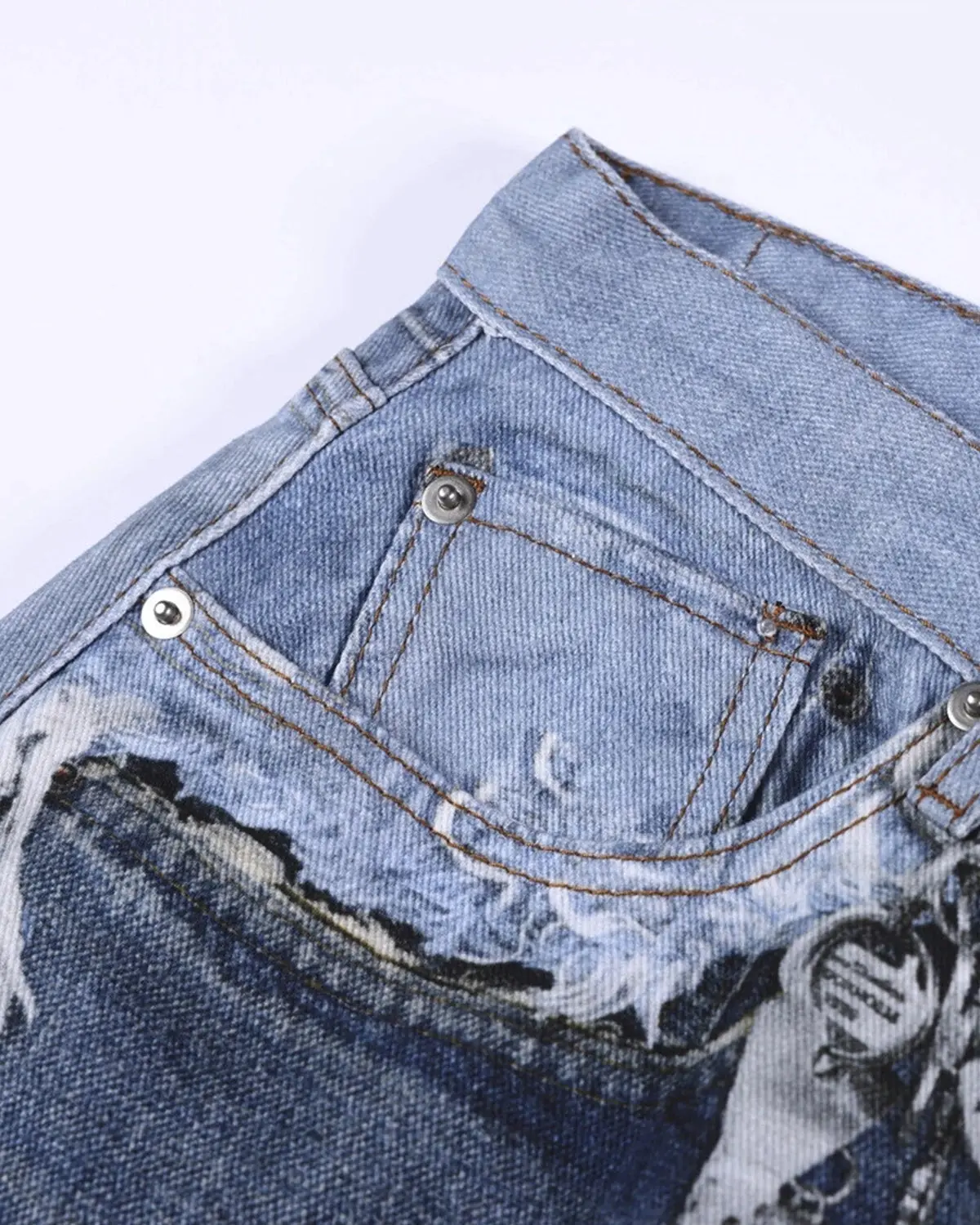 Digital Print Distressed Baggy Jeans | Inflation Streetwear - Image 6