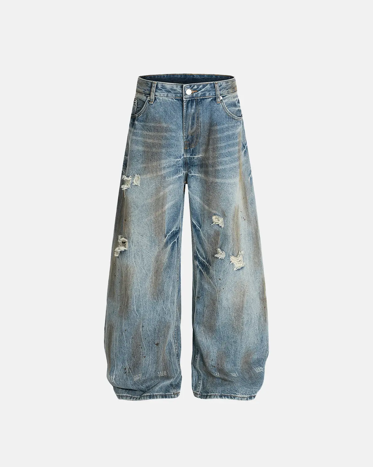 Dirty Wash Distressed Barrel Jeans | Inflation Streetwear